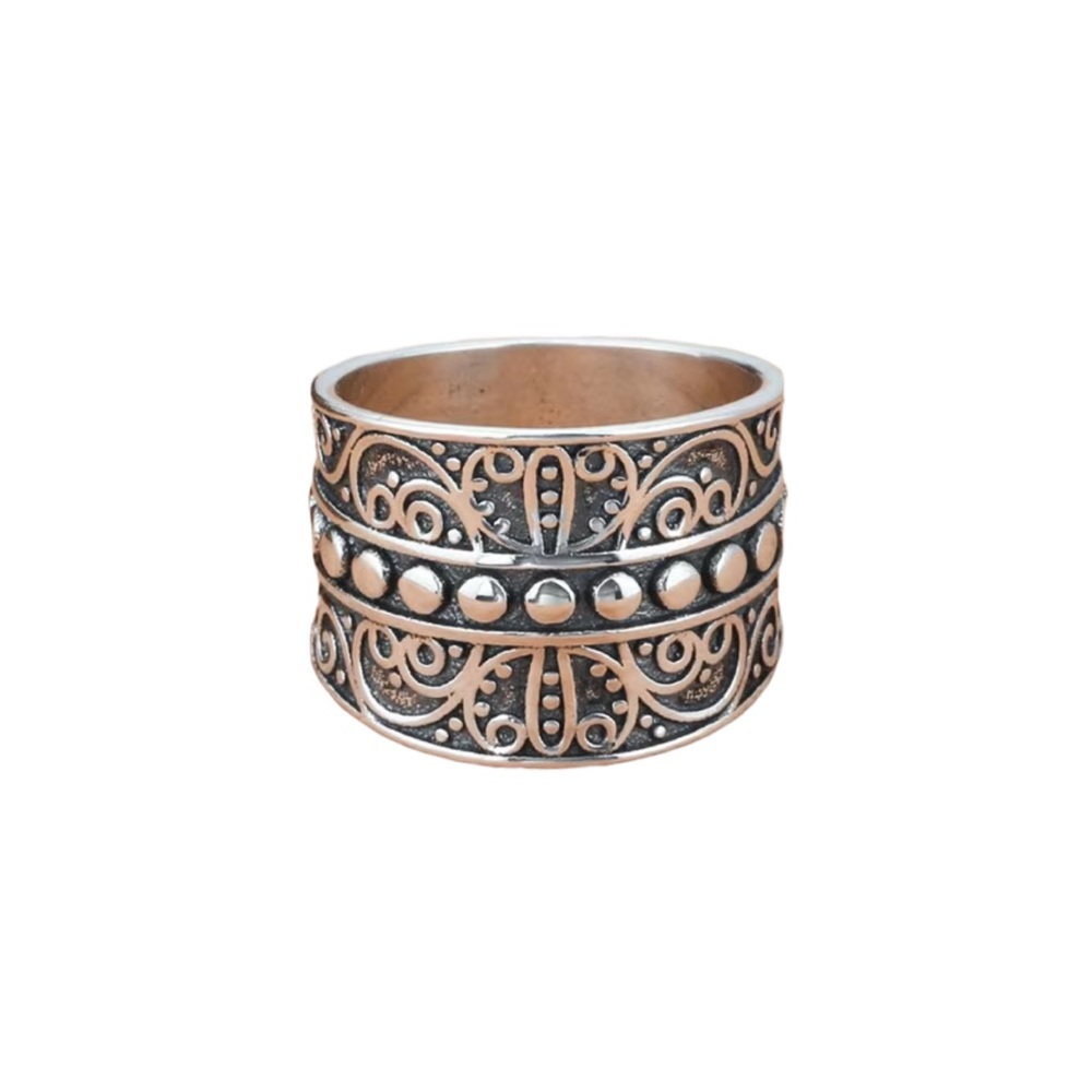 Boho Vintage Vine Silver Embossed Wide Ring